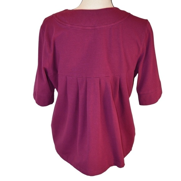 Per Se Wine Color Snap Close Babydoll Style Pleated Half Sleeve Cardigan LARGE - Picture 6 of 7